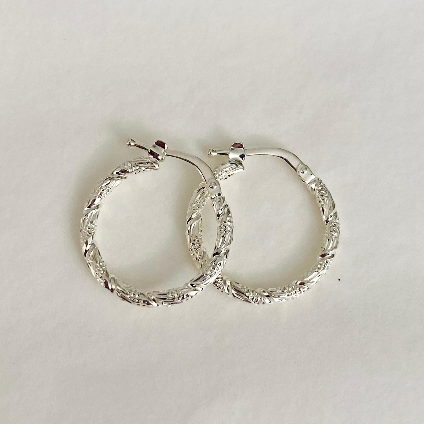 Daphne engraved silver hoop earrings